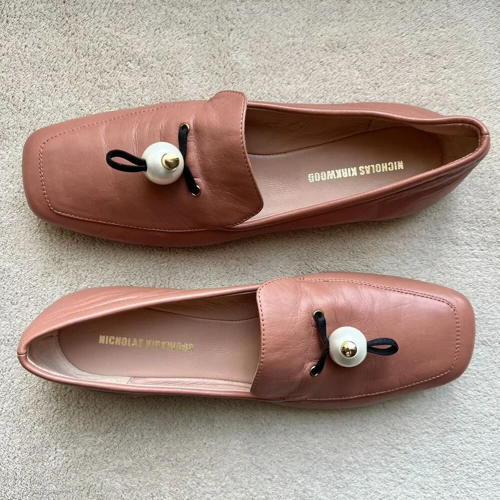 Nicholas Kirkwood Delfi Clay Leather‎ Square Toe Loafer Pearl EU 35.5 US 5.5